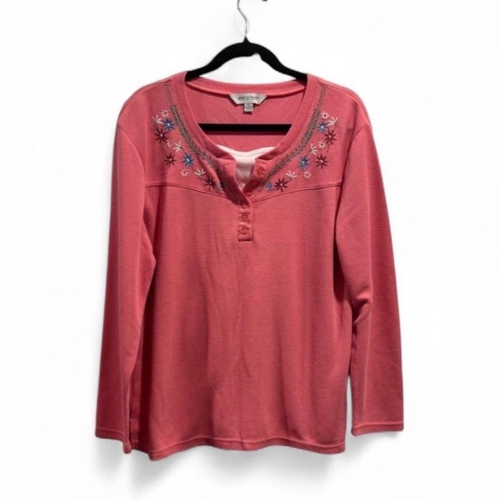 Great Northwest Clothing Company Pink Embroidered Long Sleeve Top
